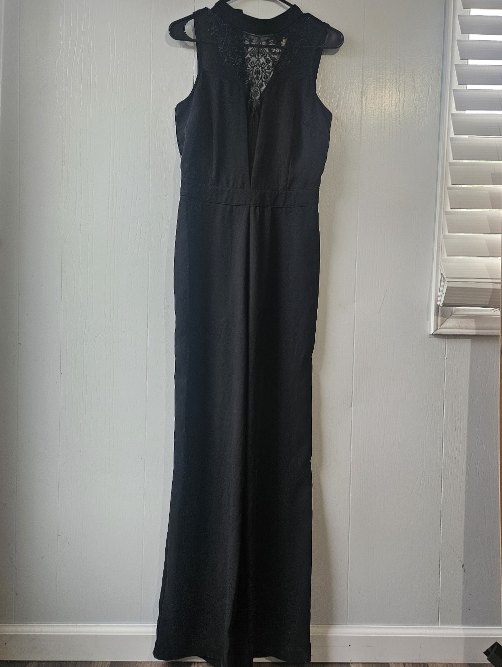 Mustard Seed Black Sleeveless Jumpsuit with Lace Yoke